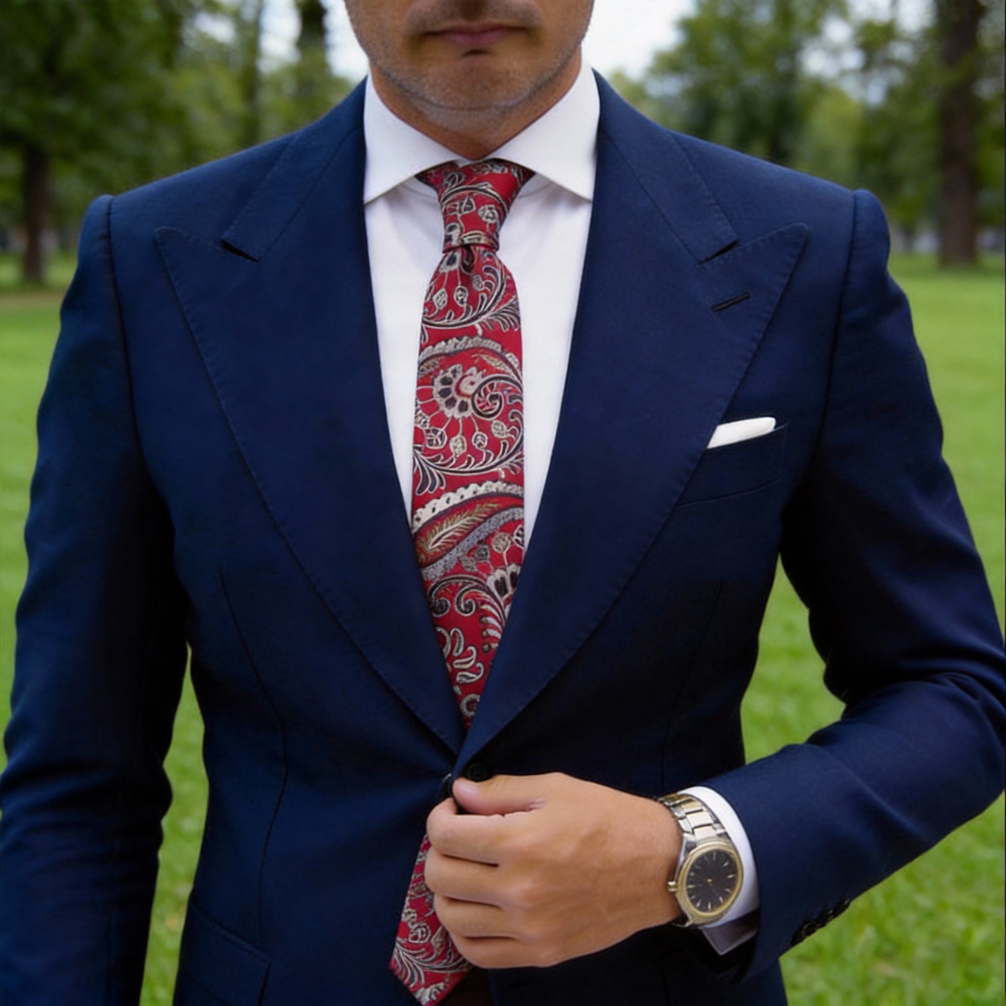 Red With White Paisley Necktie