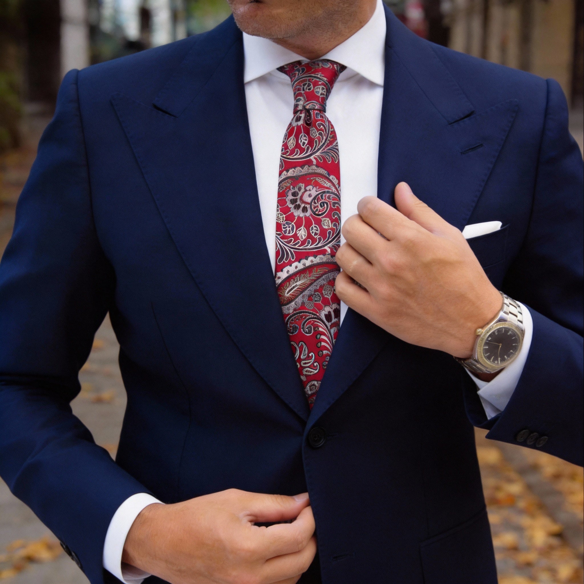Red With White Paisley Necktie