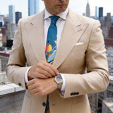 Blue with Whale Sun Cherry Blossoms Swallows Necktie