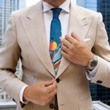 Blue with Whale Sun Cherry Blossoms Swallows Necktie