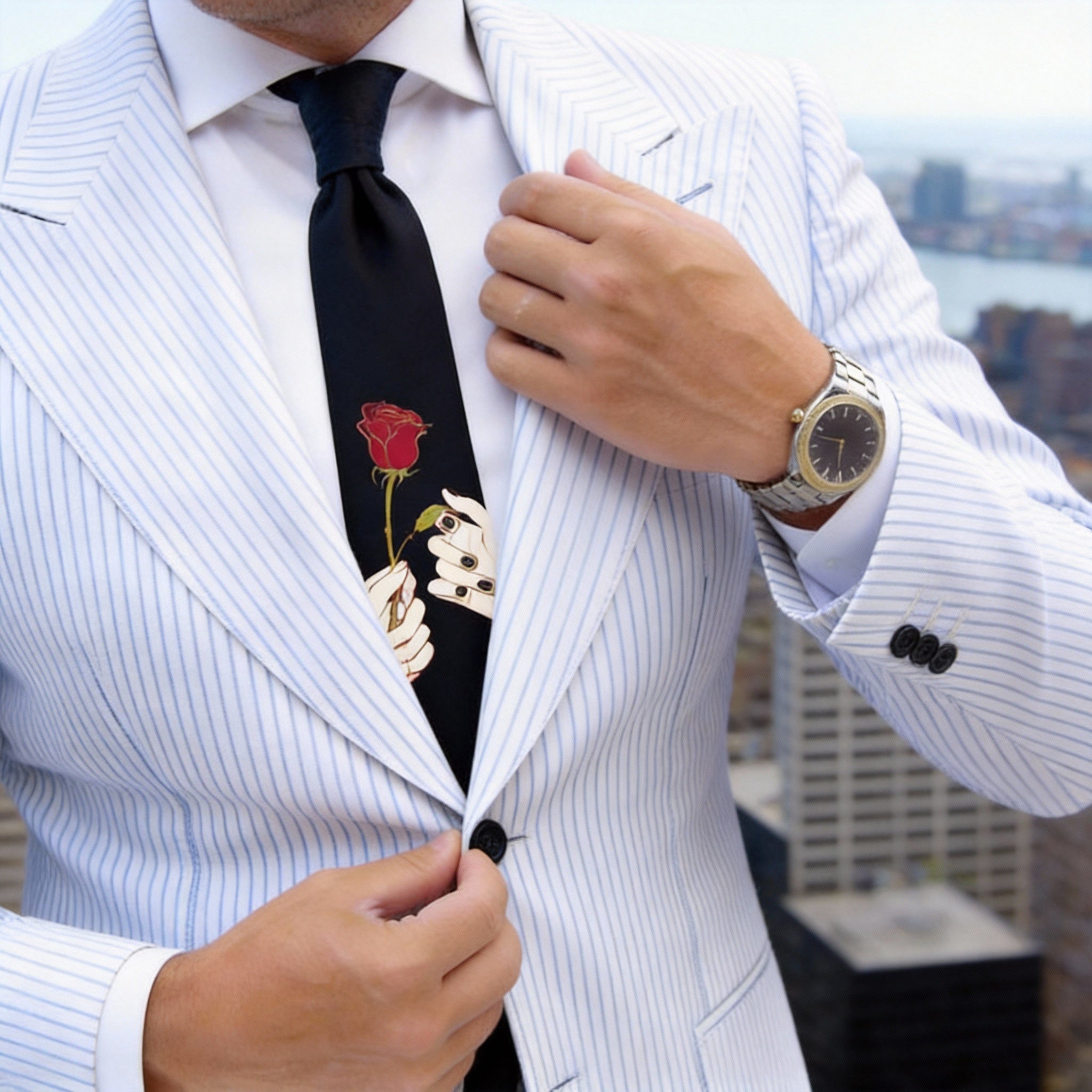 Black With Red Rose Hands Necktie