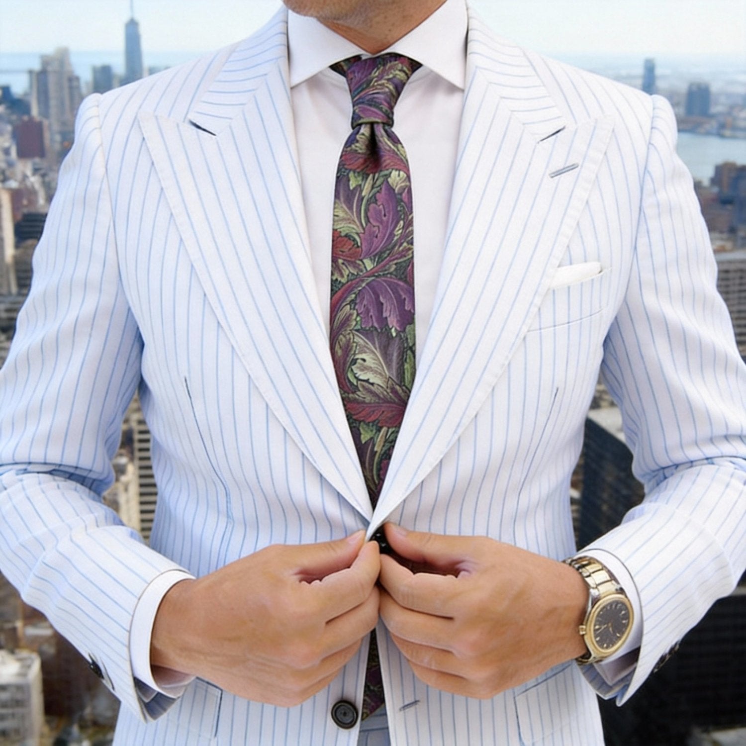 Purple With Green Leaves Necktie