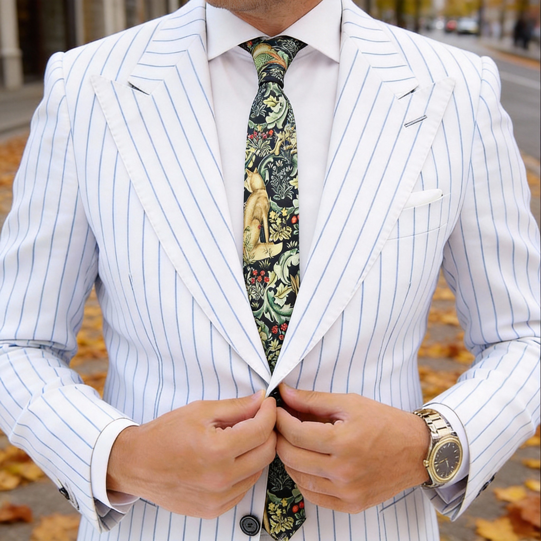 Black With Gold Animal Floral Necktie