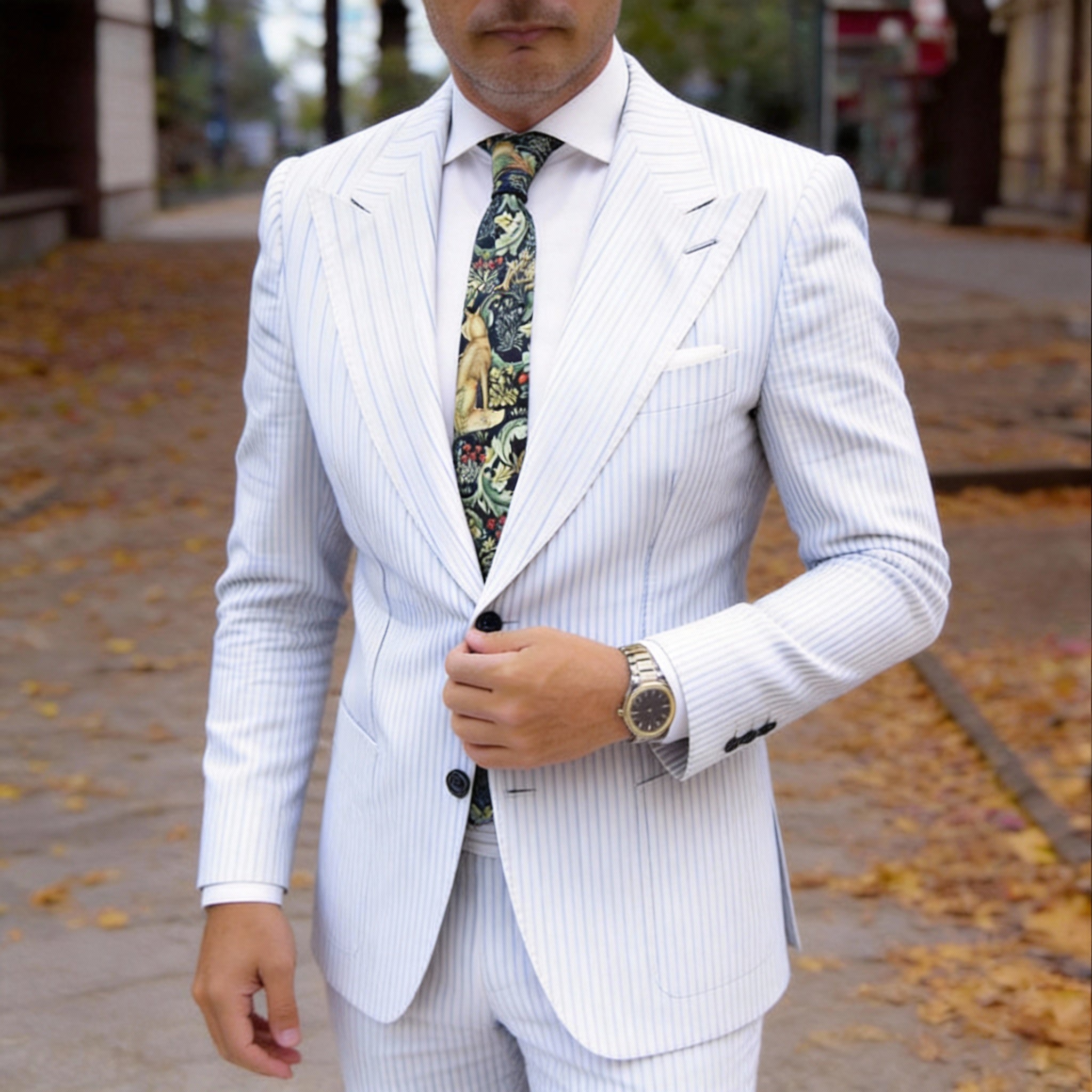 Black With Gold Animal Floral Necktie