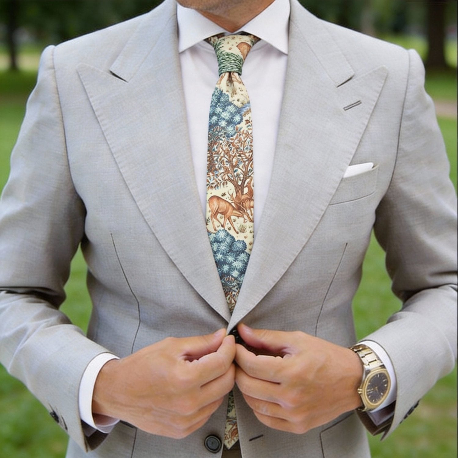 Beige With Brown Deer Forest Necktie