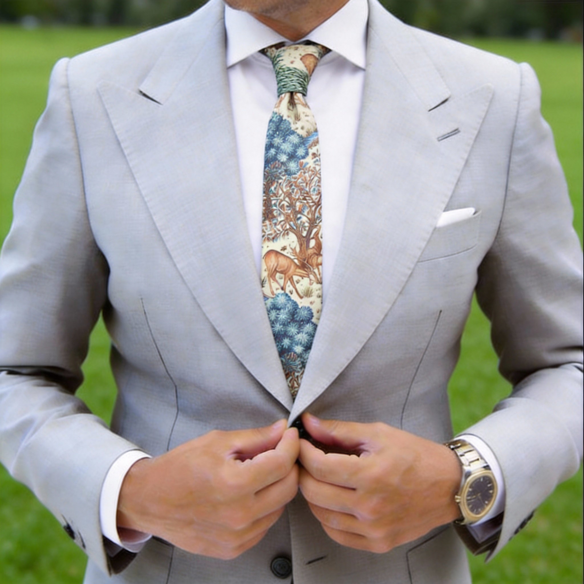 Beige With Brown Deer Forest Necktie