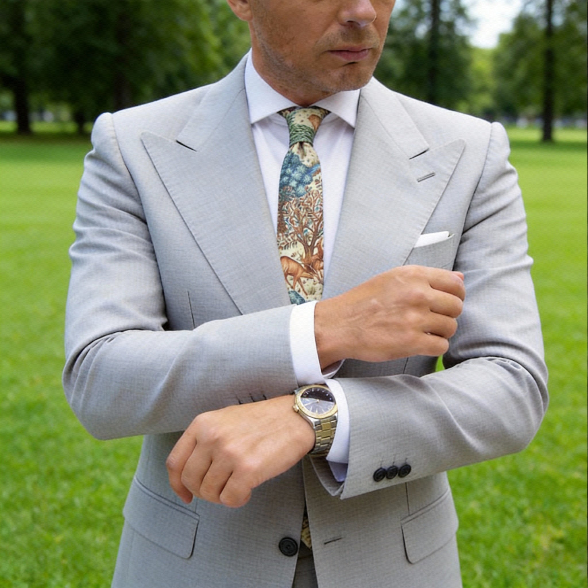 Beige With Brown Deer Forest Necktie