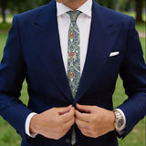 Blue With Red Floral Botanical Necktie