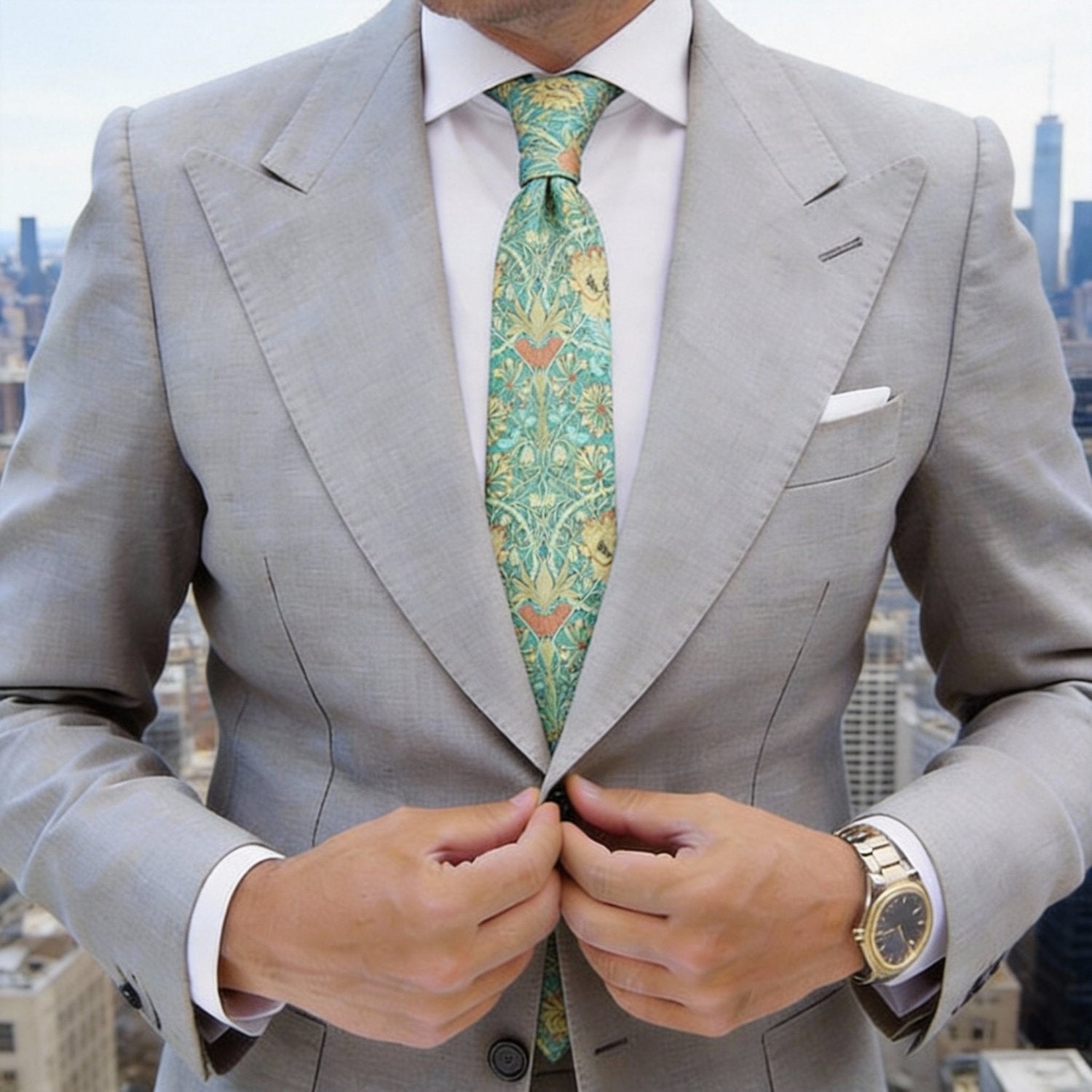 Turquoise with Yellow Floral Necktie
