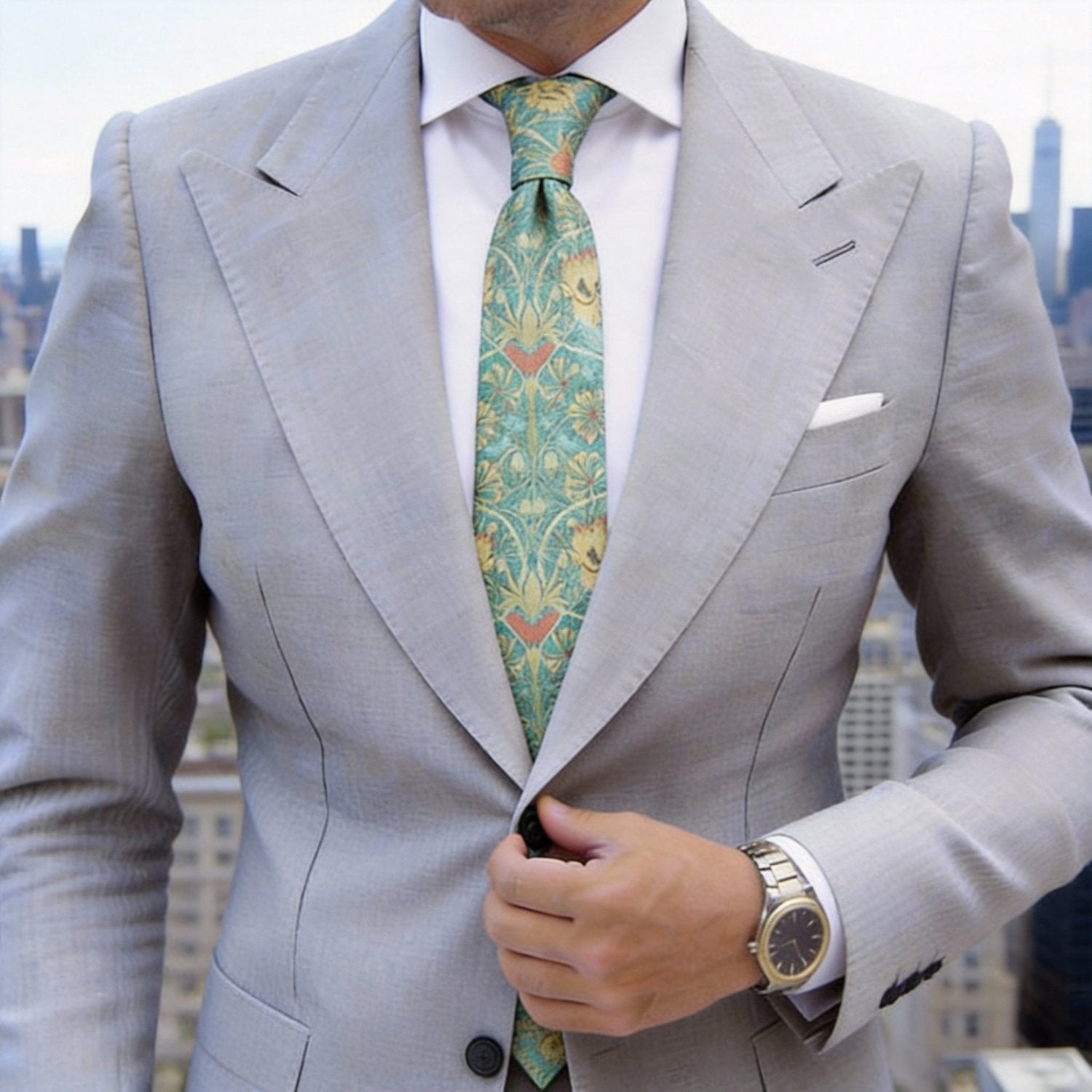 Turquoise with Yellow Floral Necktie