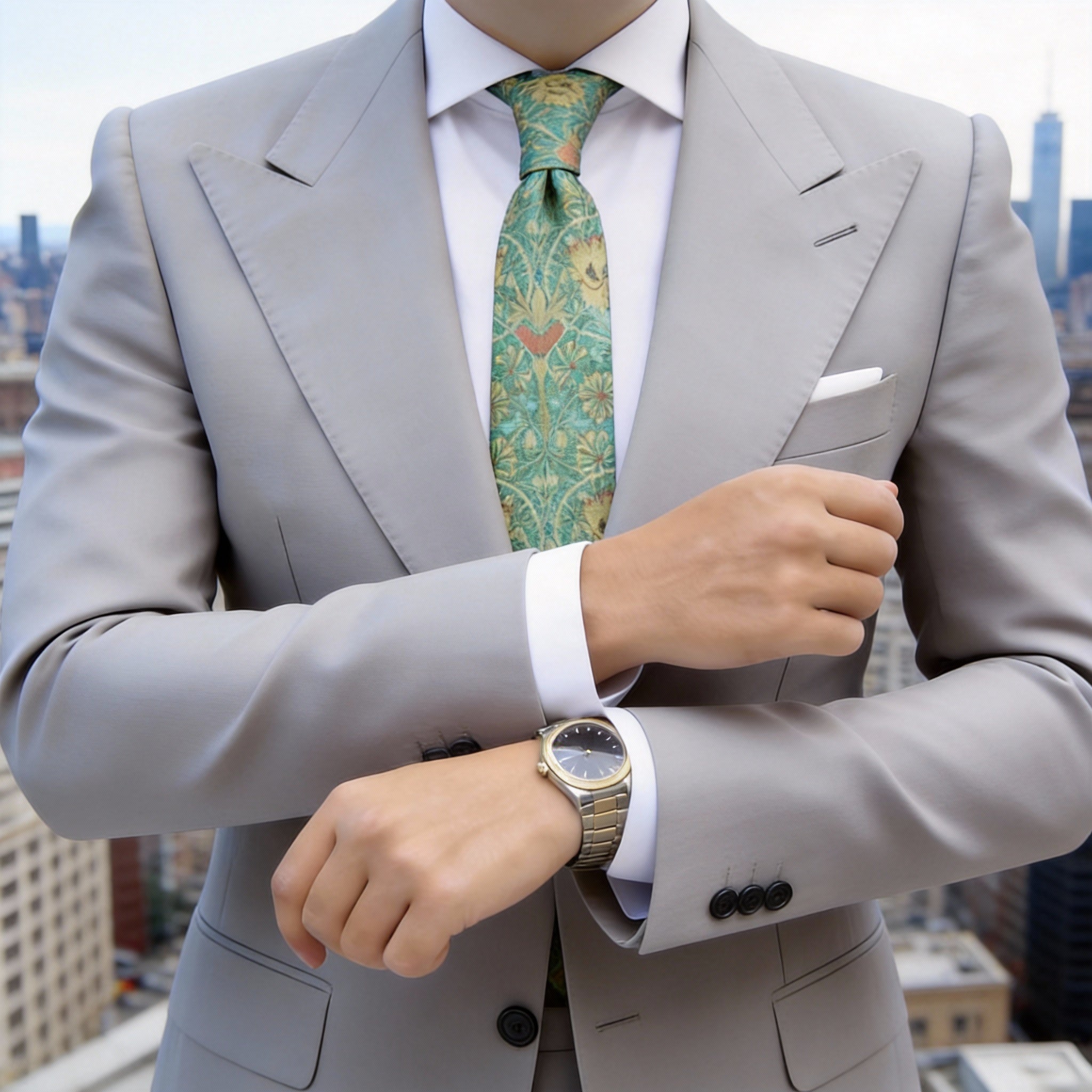 Turquoise with Yellow Floral Necktie