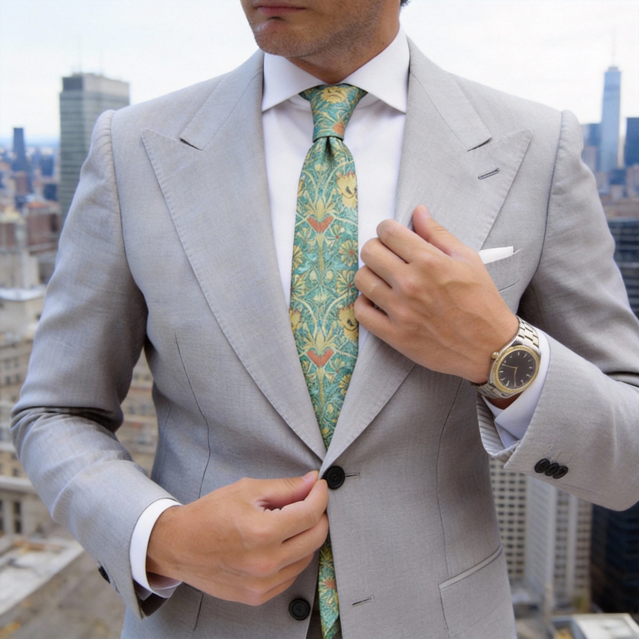 Turquoise with Yellow Floral Necktie