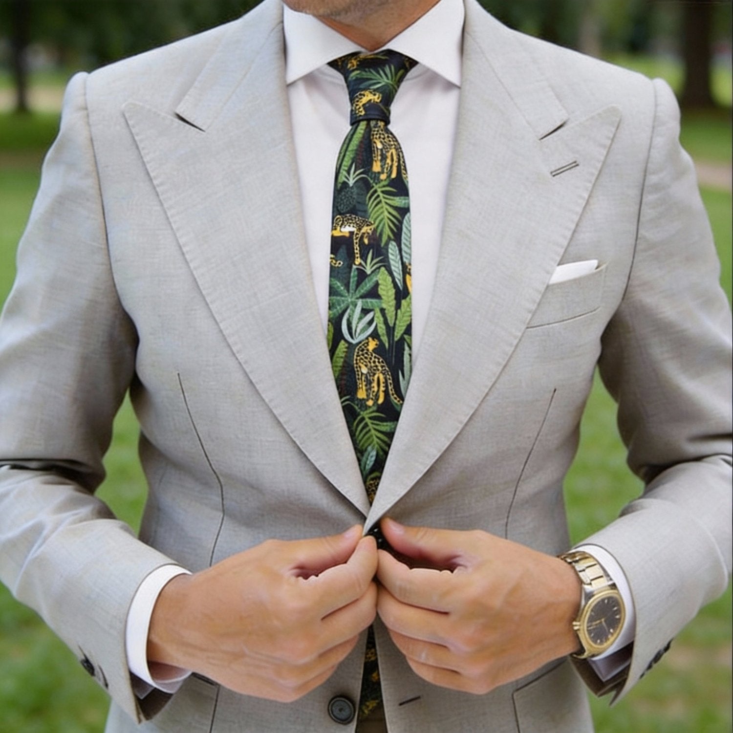 Dark Green with Yellow Leopards Necktie
