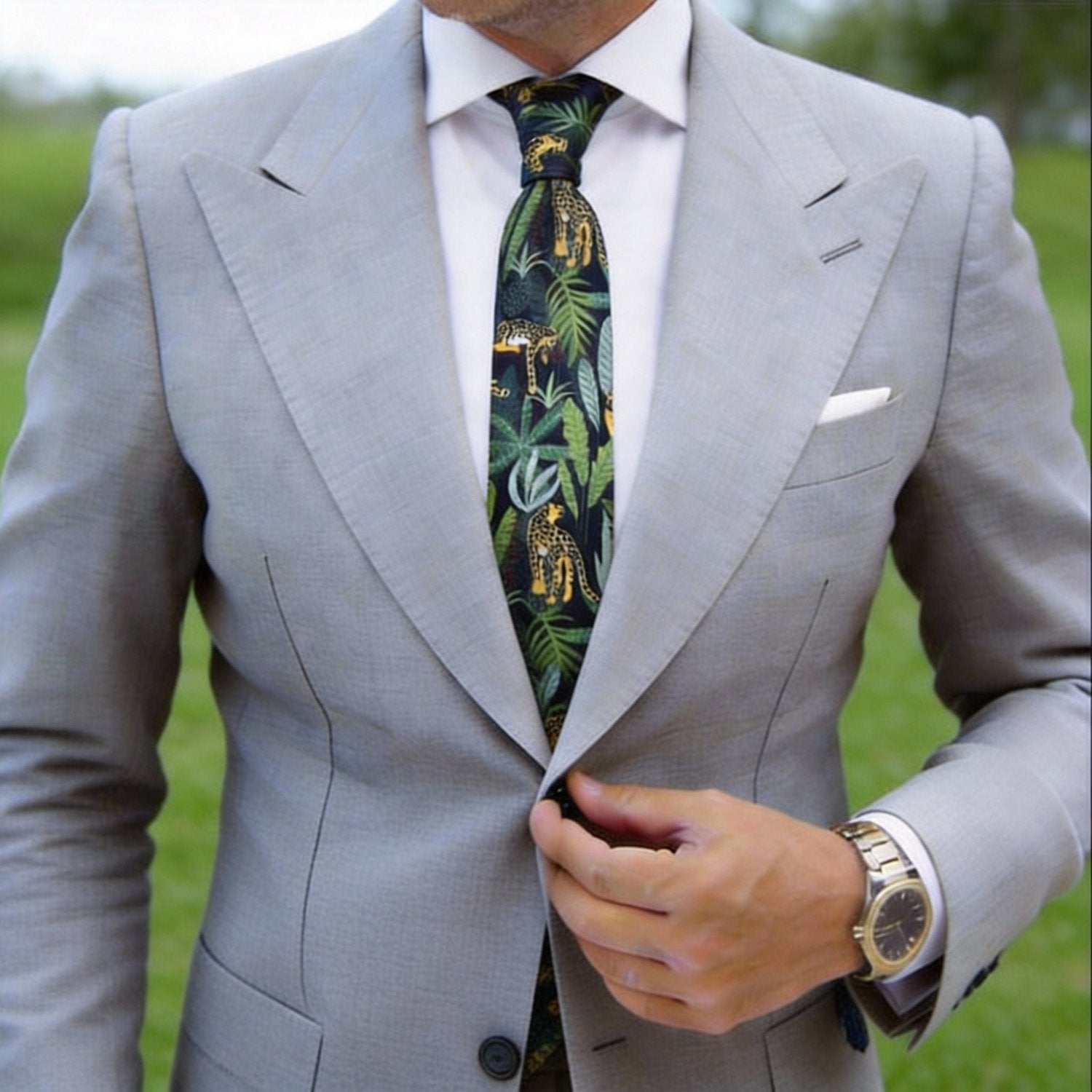 Dark Green with Yellow Leopards Necktie