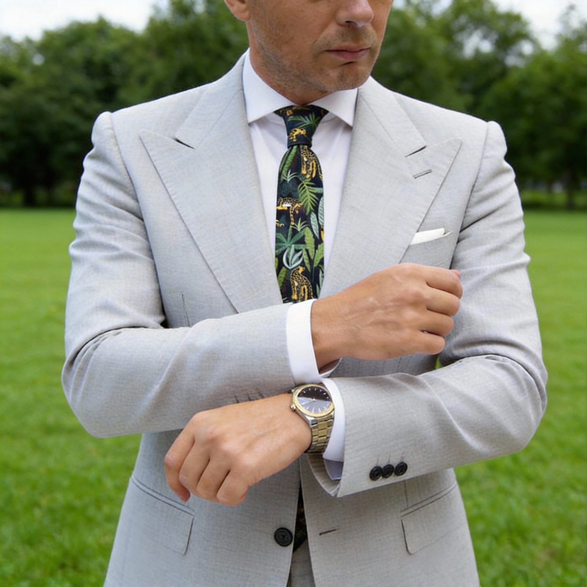 Dark Green with Yellow Leopards Necktie