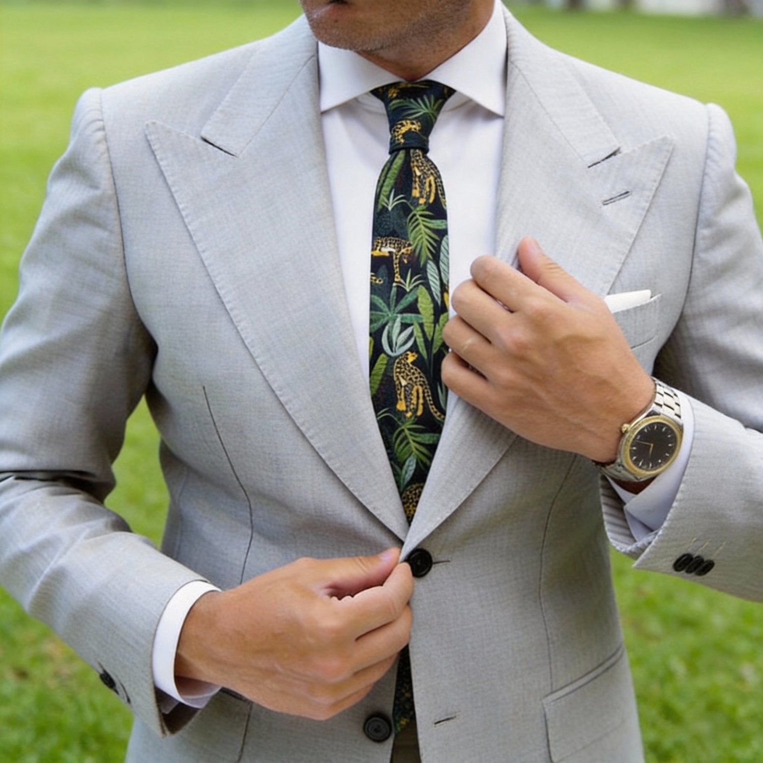Dark Green with Yellow Leopards Necktie
