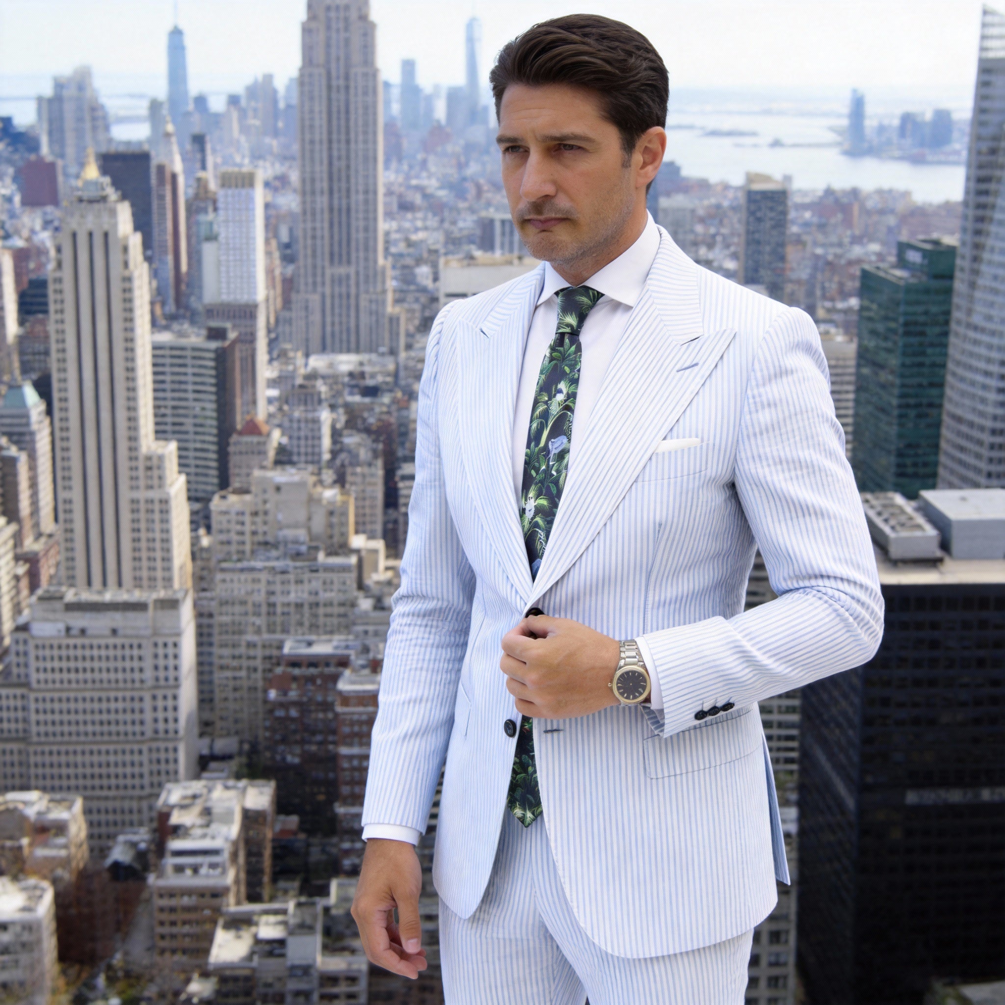 Black with Green Tropical Plant & Animal Necktie