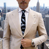 Black With Blue And White Fish Necktie