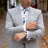 White With Navy Skull Rose Necktie