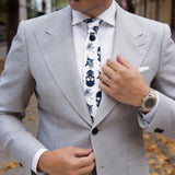 White With Navy Skull Rose Necktie