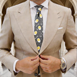 Dark Gray With White-Yellow Eggs&Utensils Necktie