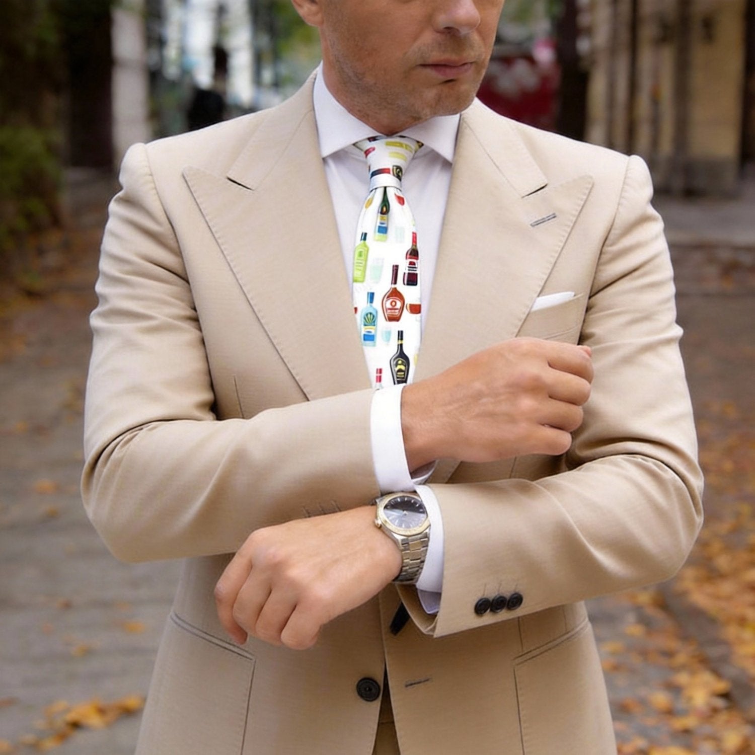White With Colorful Bottles&Glasses Necktie