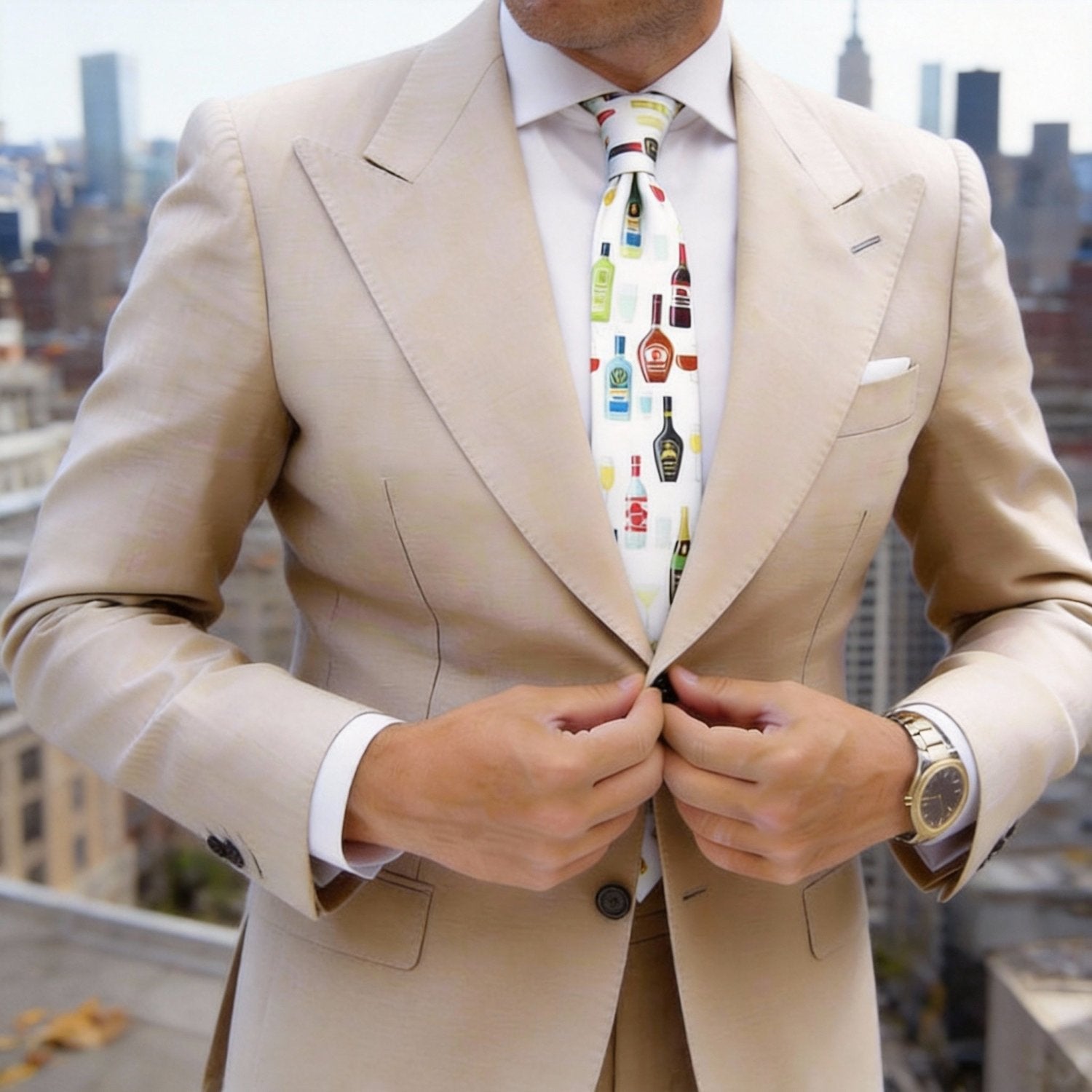 White With Colorful Bottles&Glasses Necktie