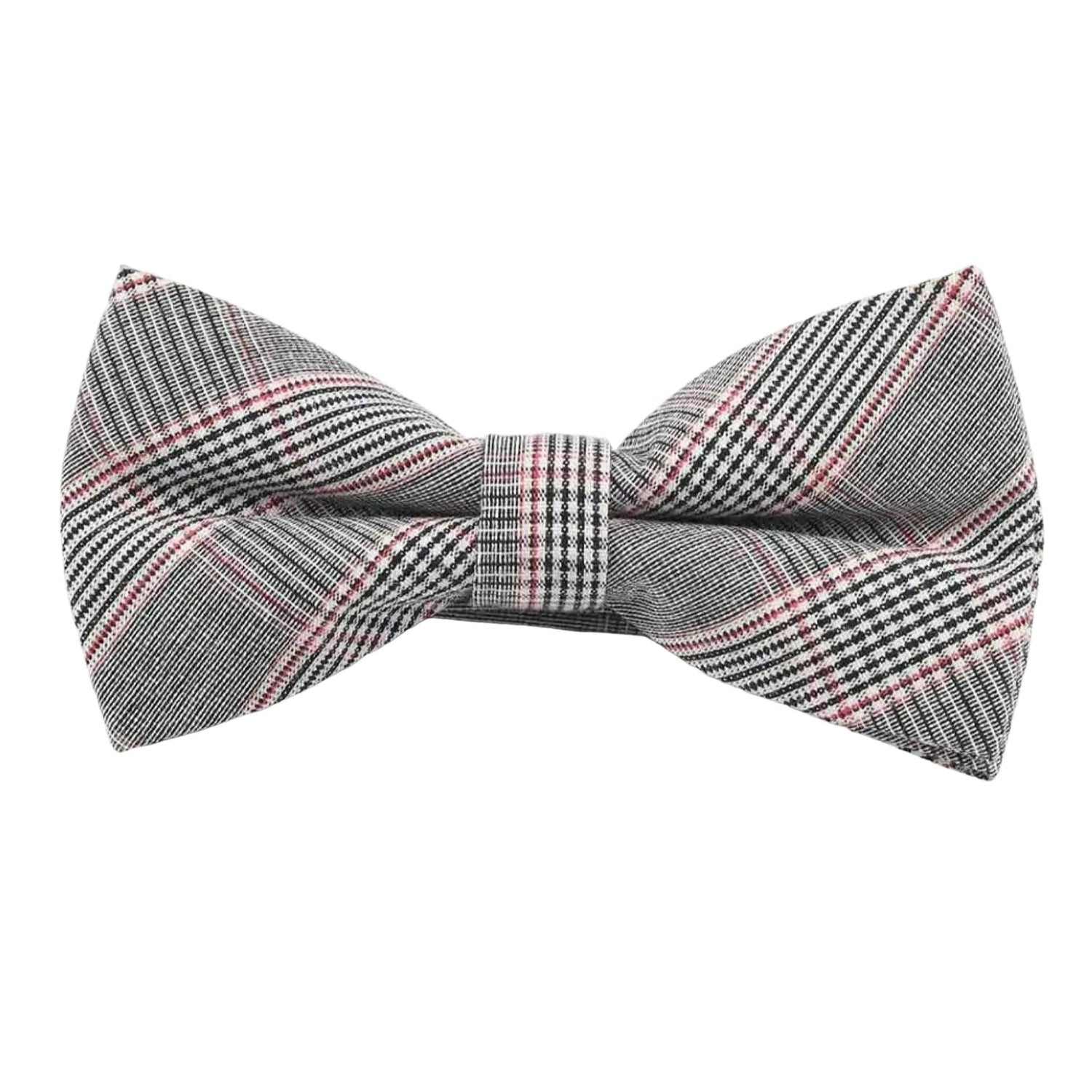 Gray With Pink Black Plaid Bowtie