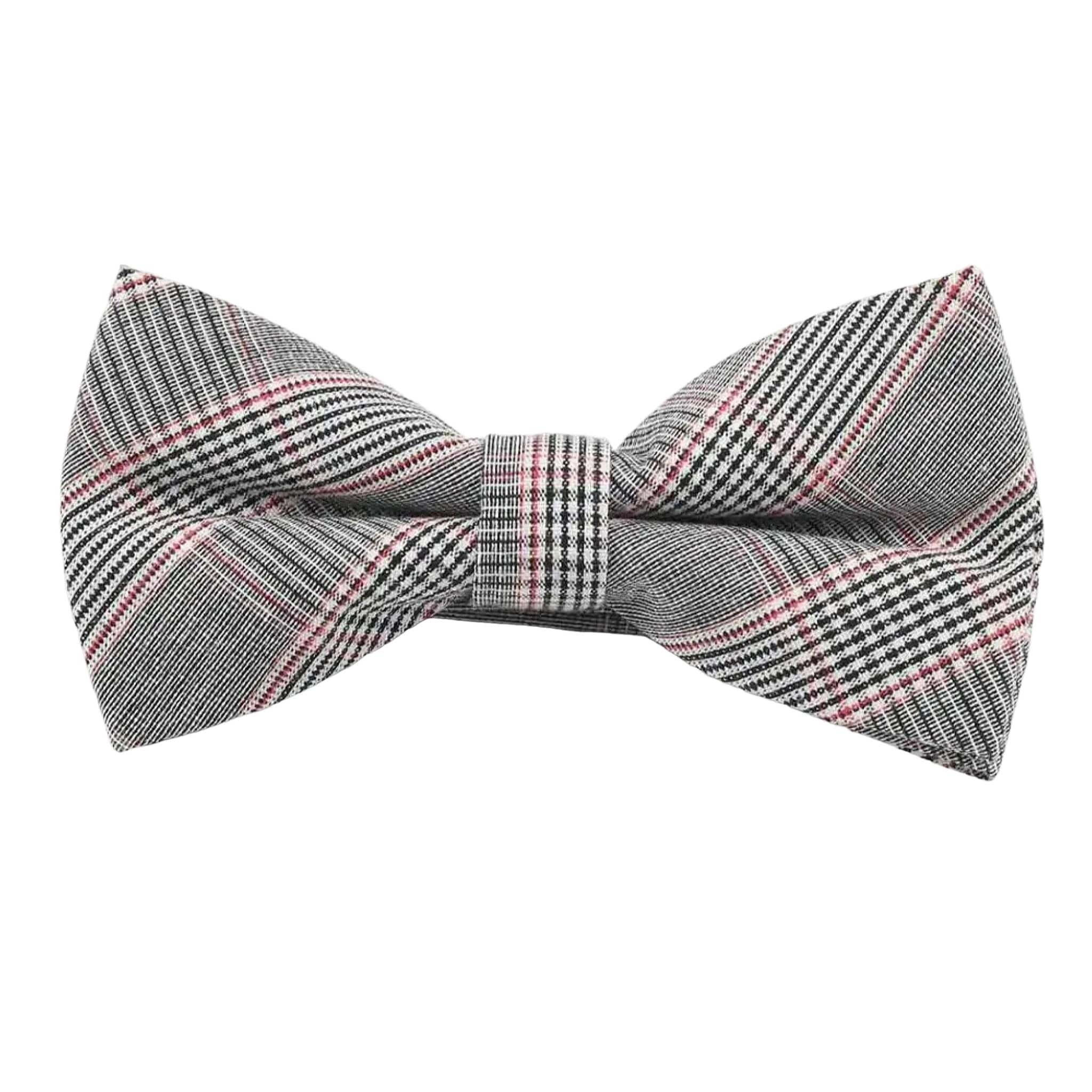 Grey Pink Plaid Bow Tie
