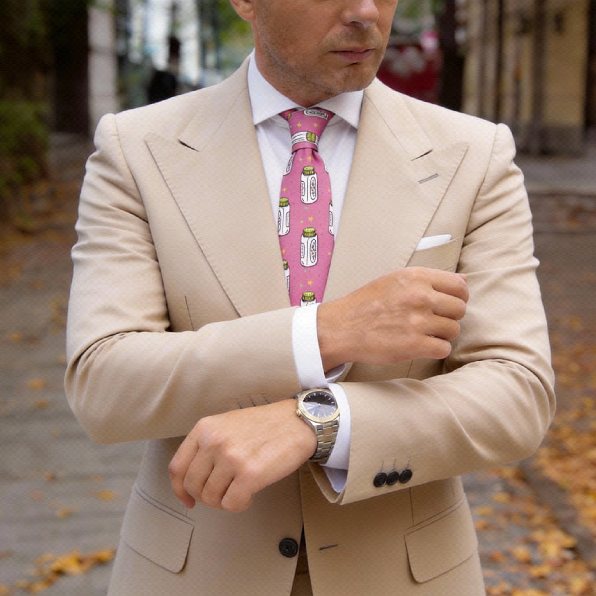 Pink With White-Green Bottles & Stars Necktie