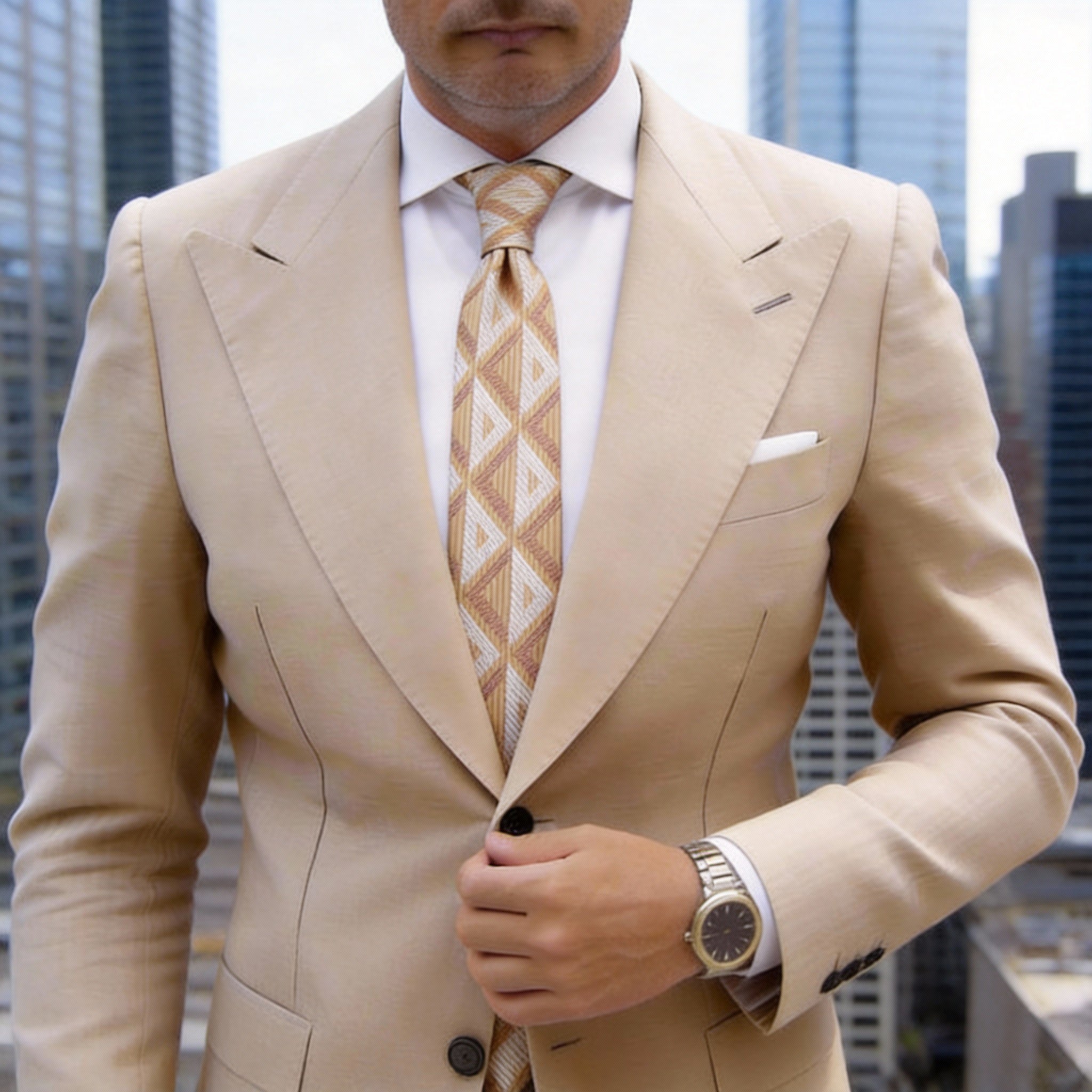 Yellow With White Brown Triangular Necktie