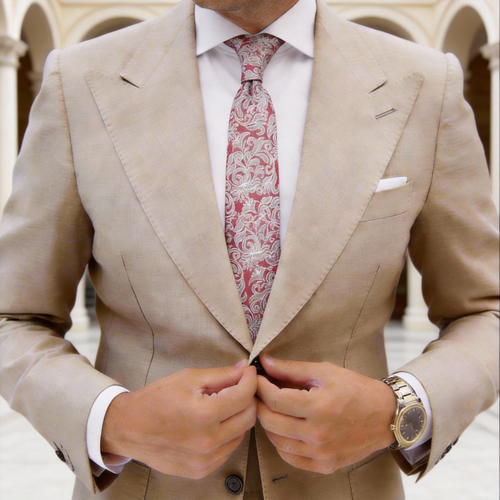 Red With White Floral Necktie
