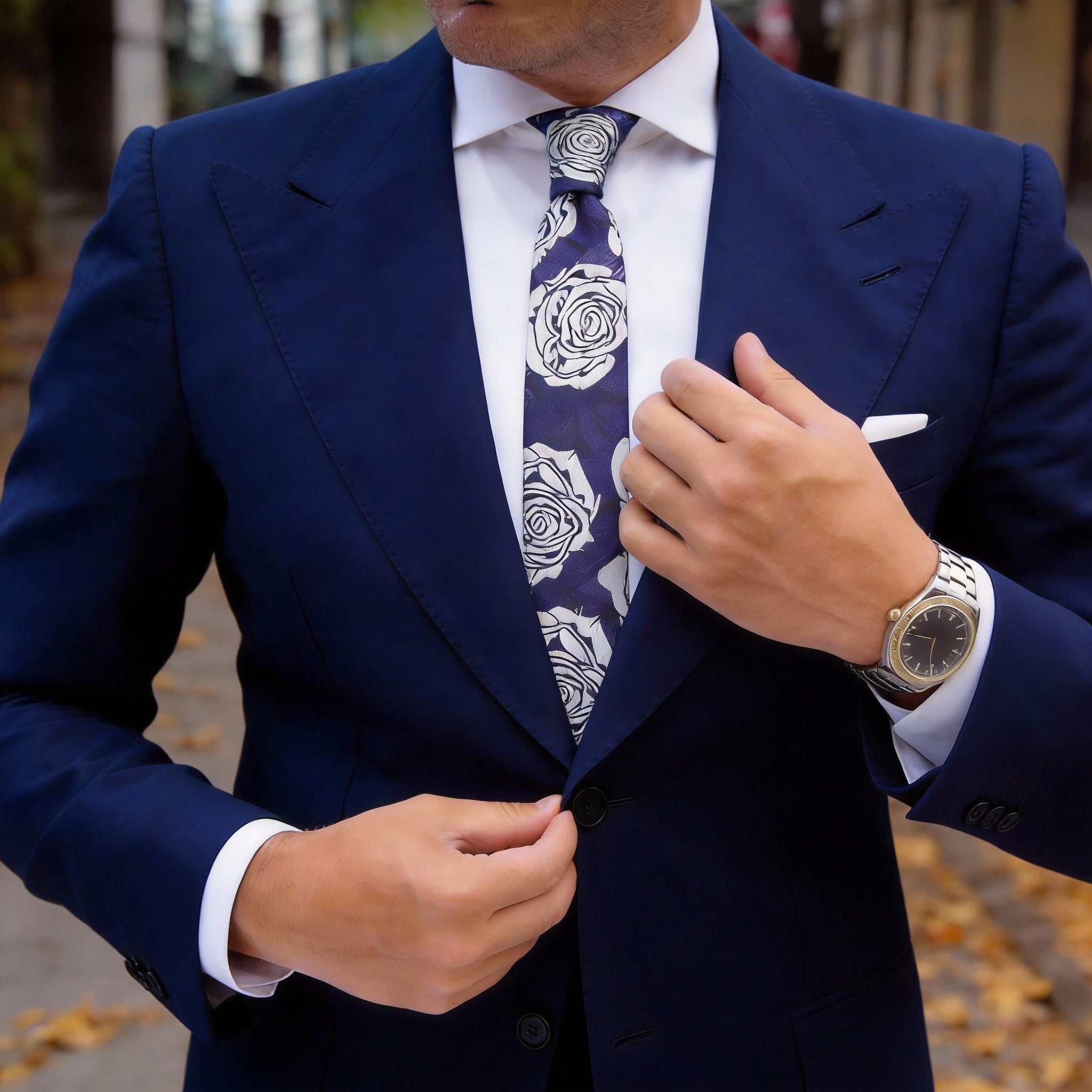 Purple With White Rose Necktie