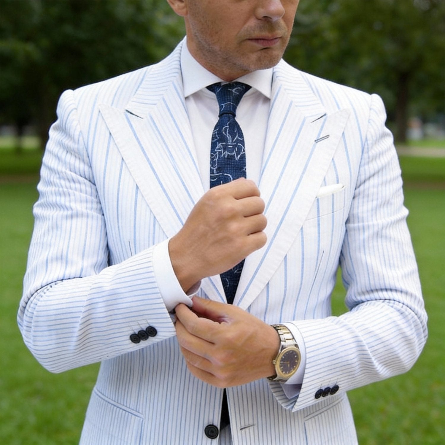 Dark Blue With White Animal Line Necktie