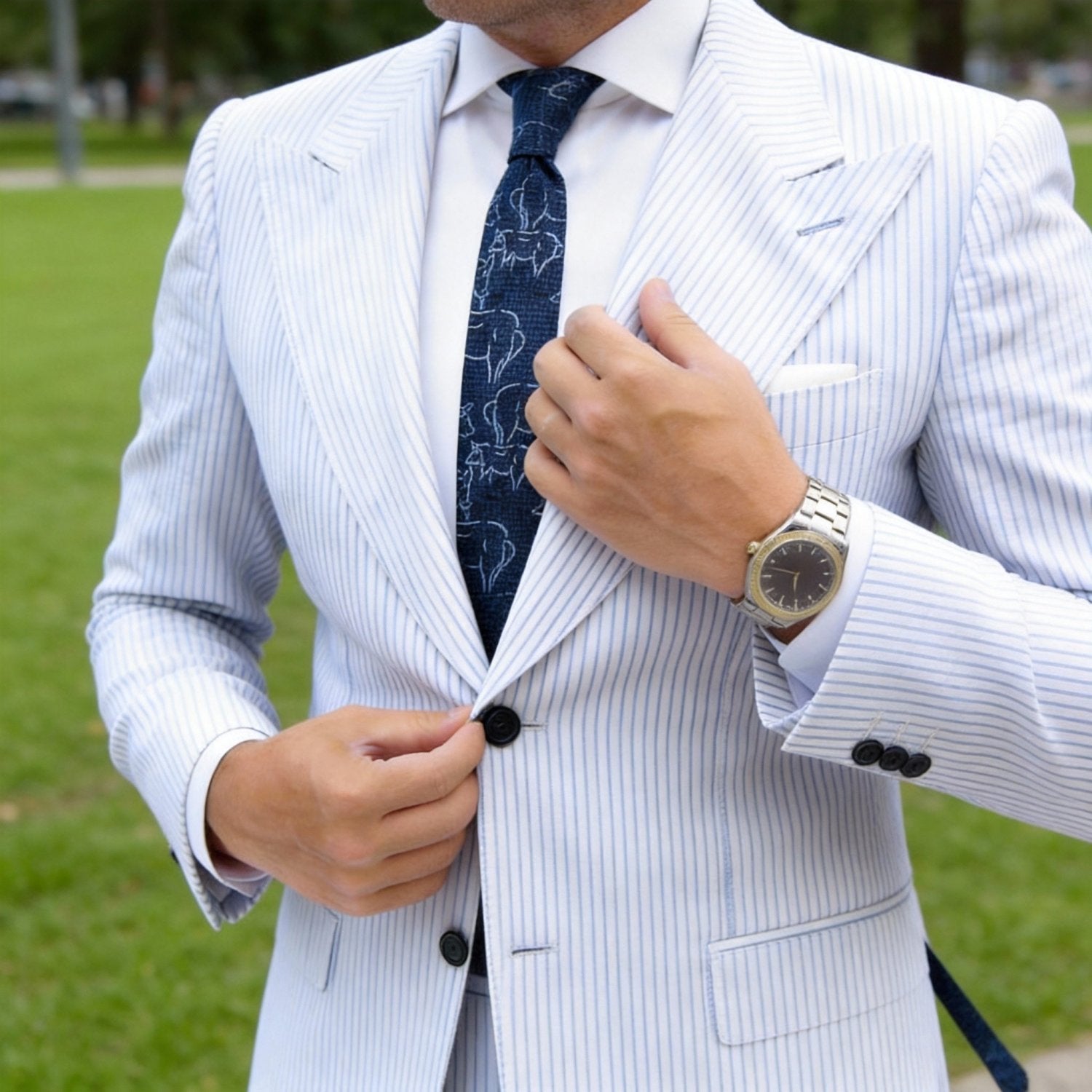 Dark Blue With White Animal Line Necktie