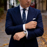 Navy Blue With White Animal Outline Necktie