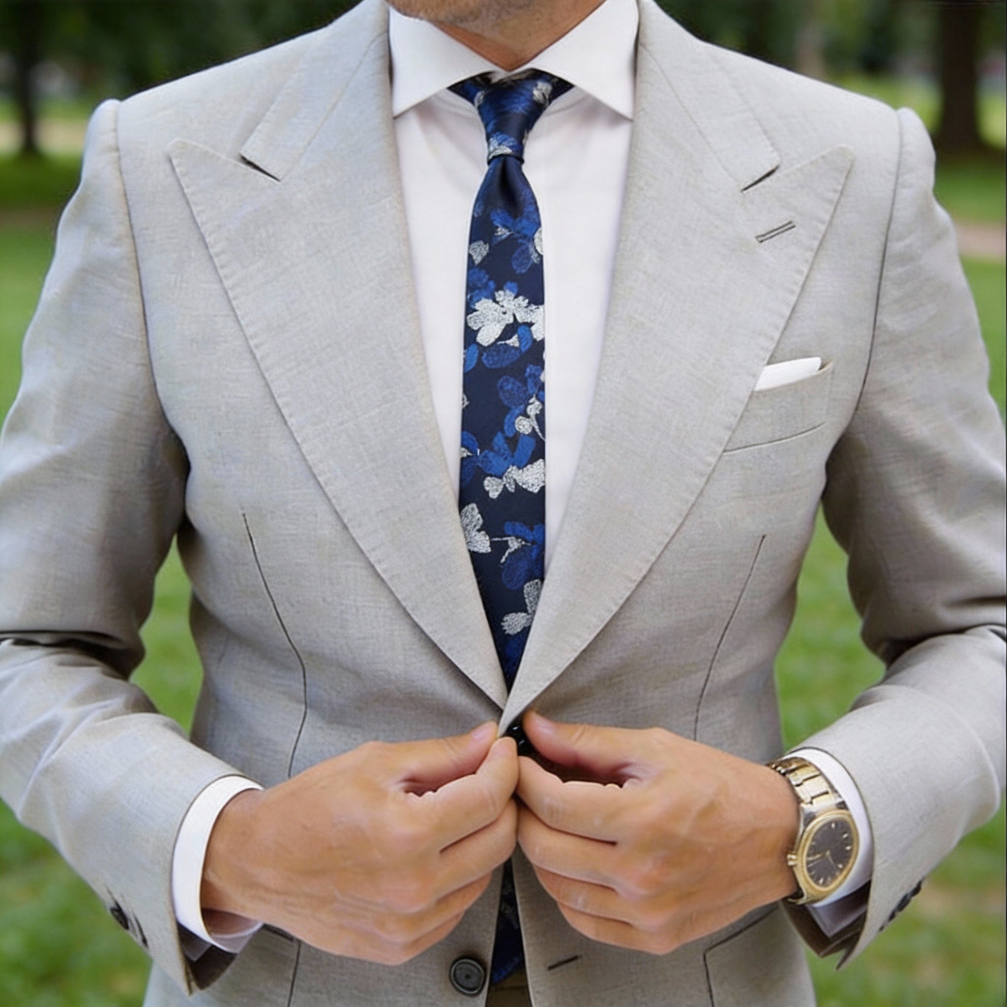 Navy With Blue White Floral Necktie