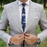 Navy With Blue White Floral Necktie