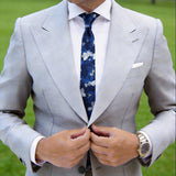 Navy With Blue White Floral Necktie