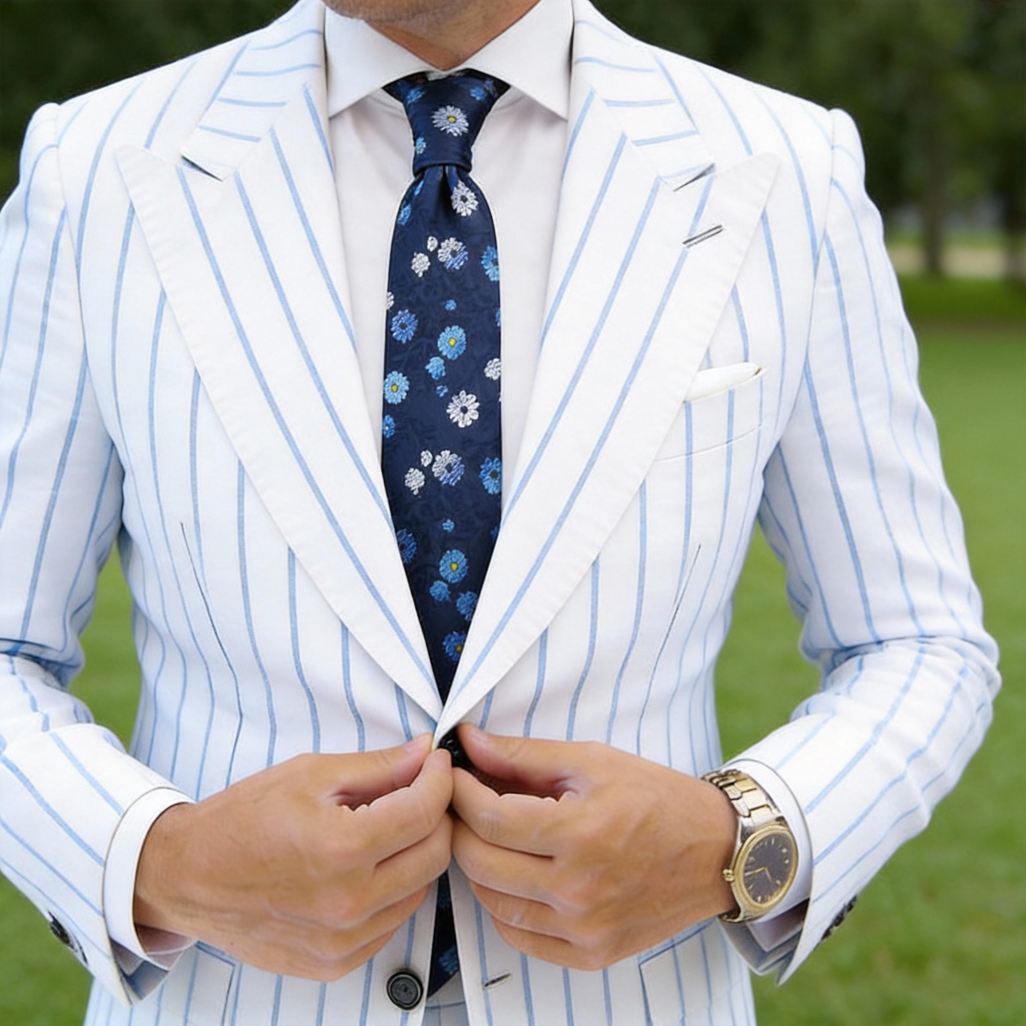 Dark Blue With Blue And White Floral Necktie