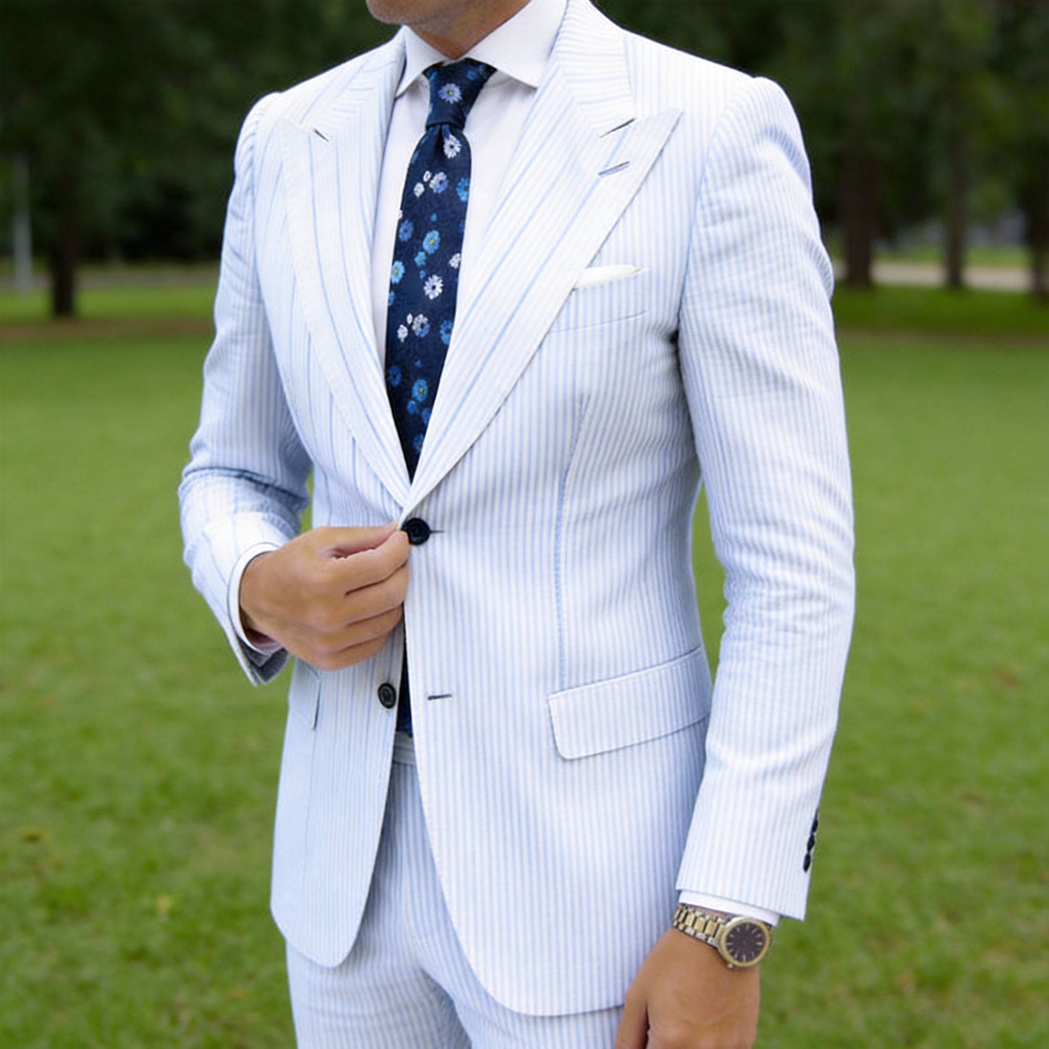 Dark Blue With Blue And White Floral Necktie