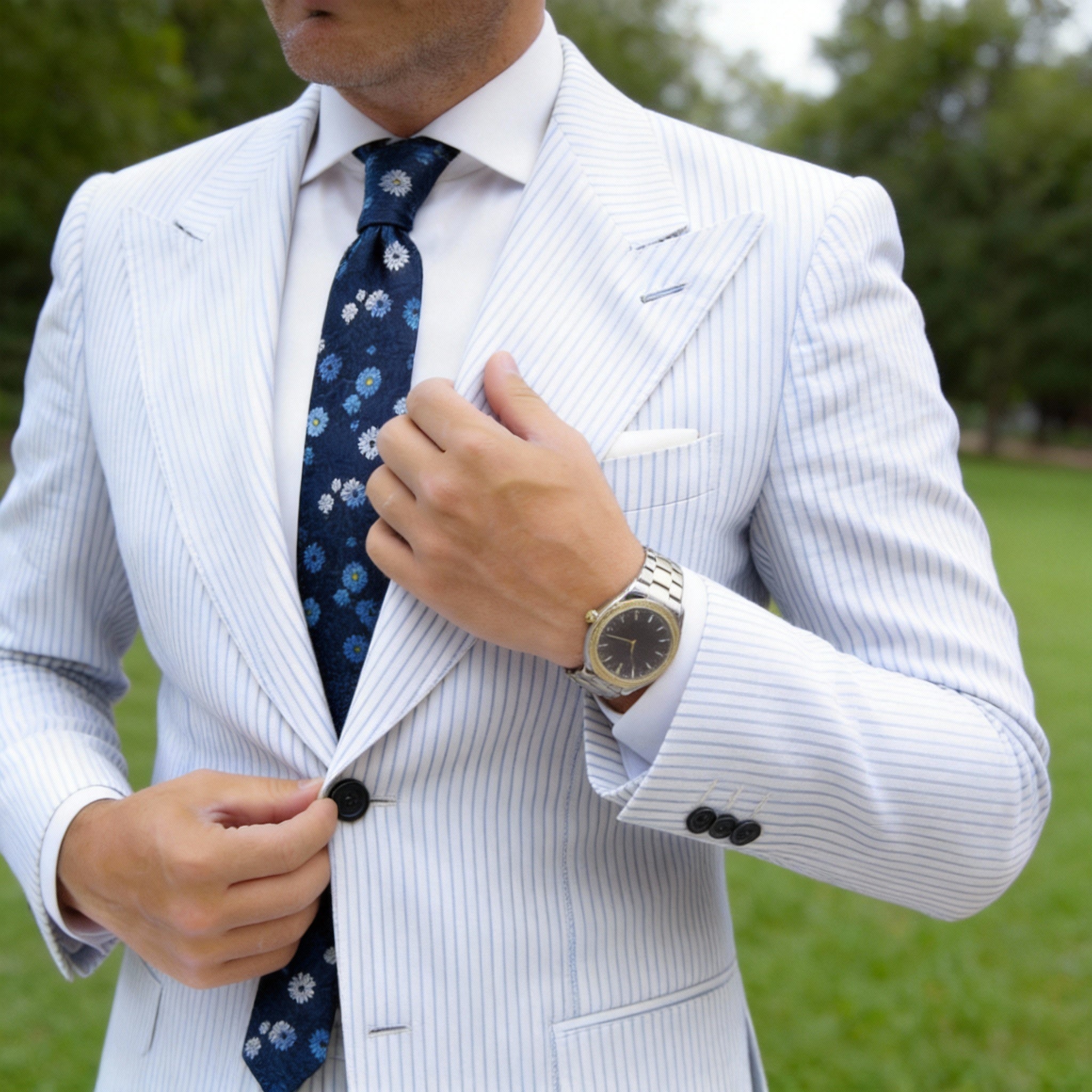 Dark Blue With Blue And White Floral Necktie