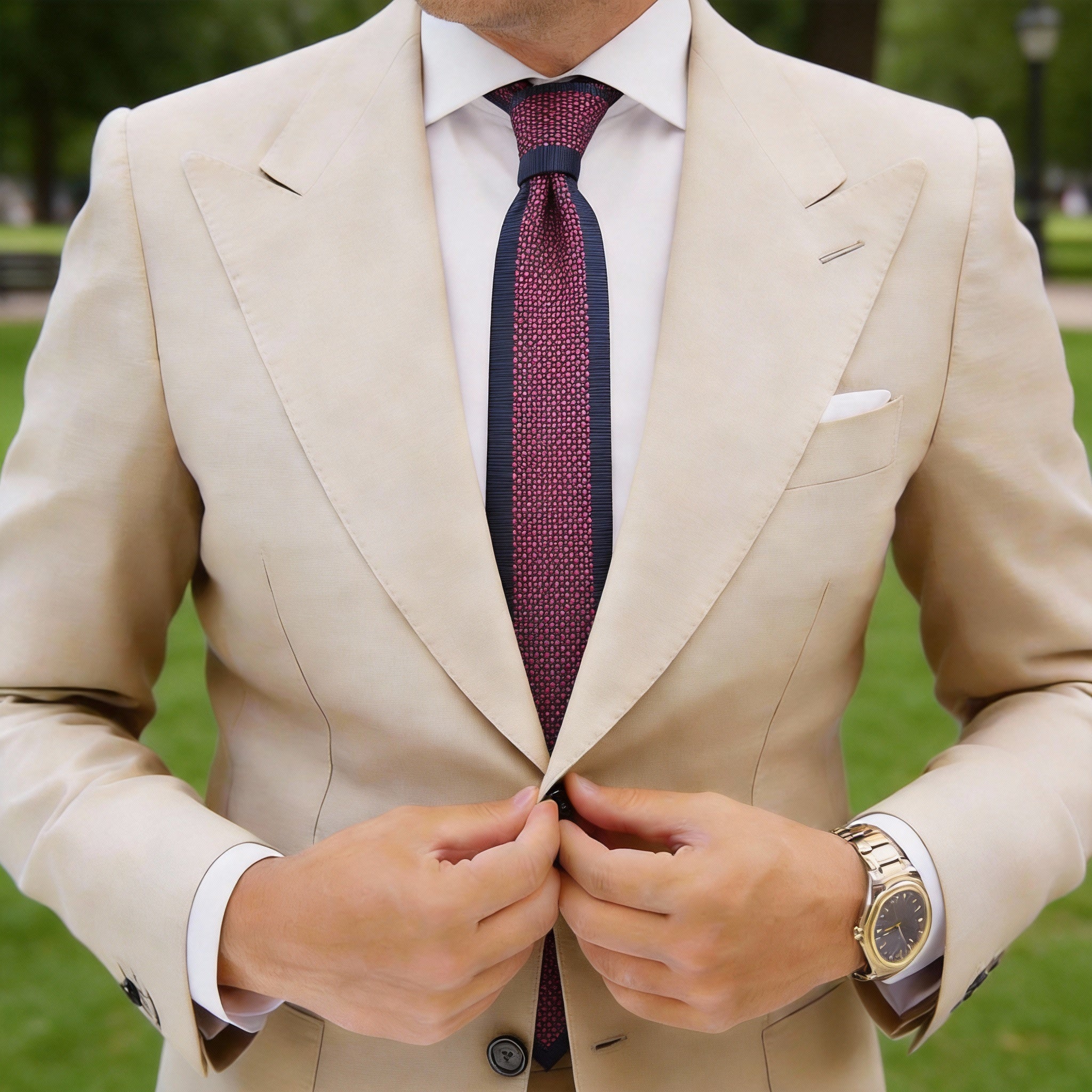 Navy Blue Pink Dotted Necktie