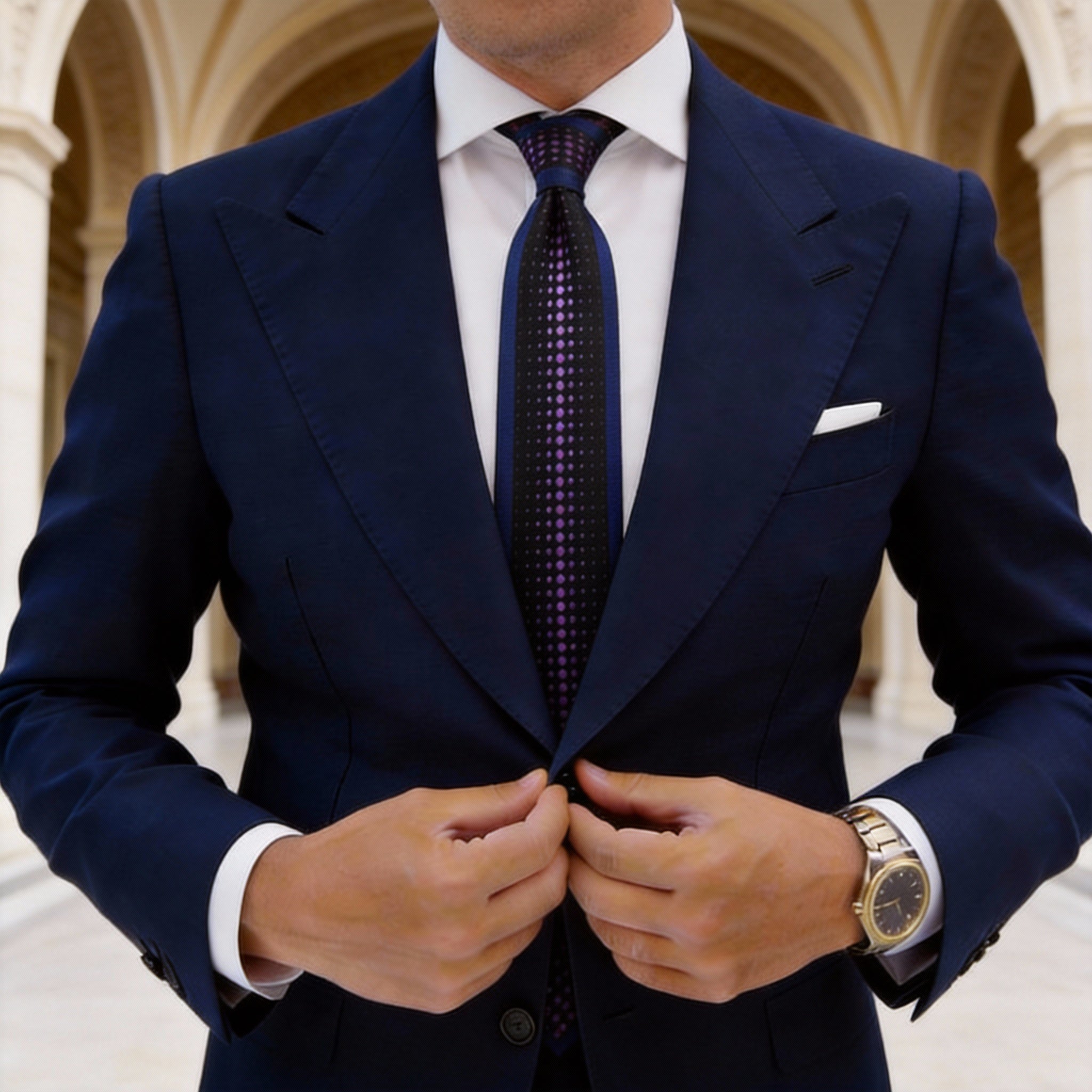 Navy Blue Purple Polka Dot Necktie