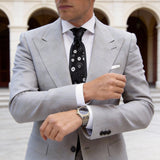 Black White Floral Necktie