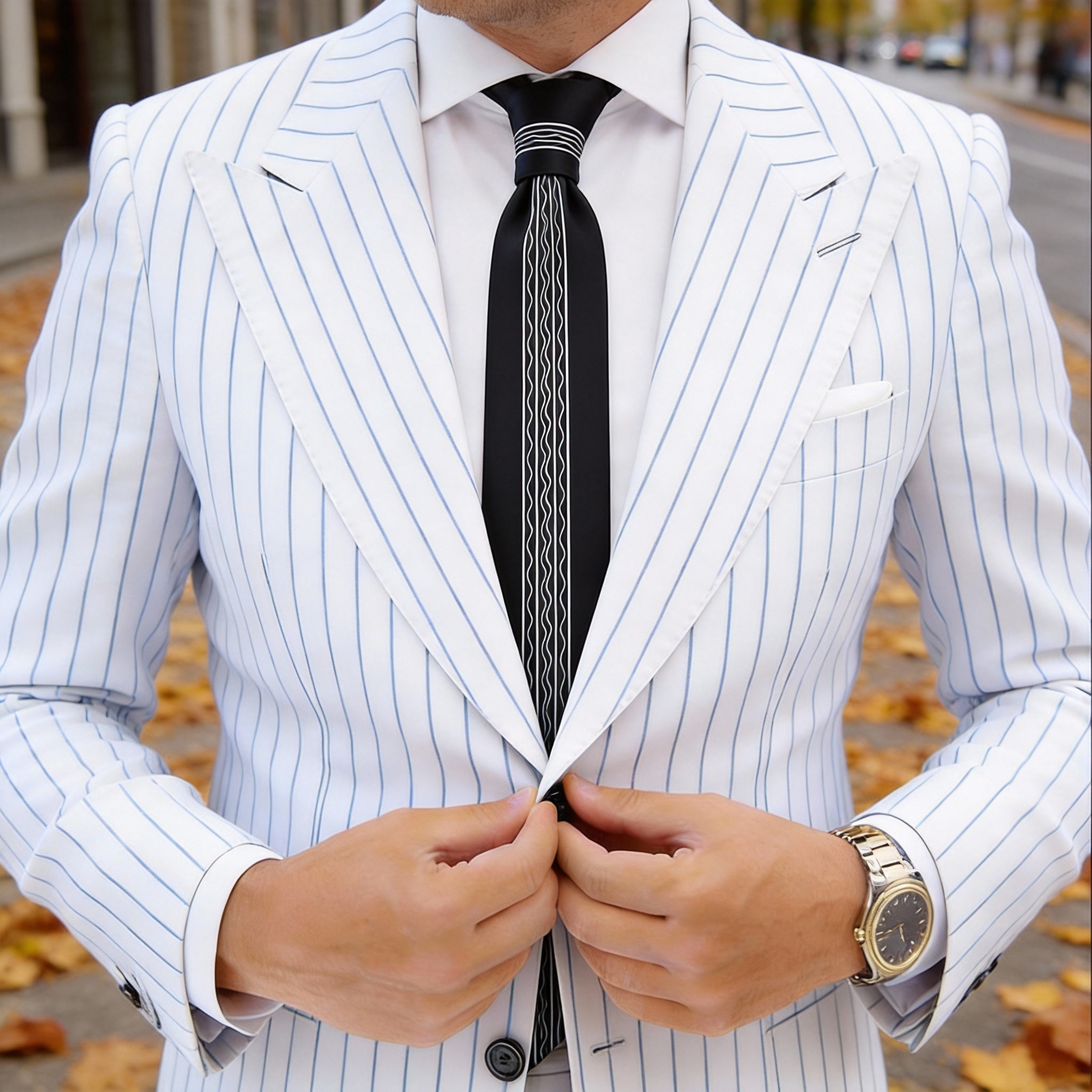 Black White Wavy Necktie