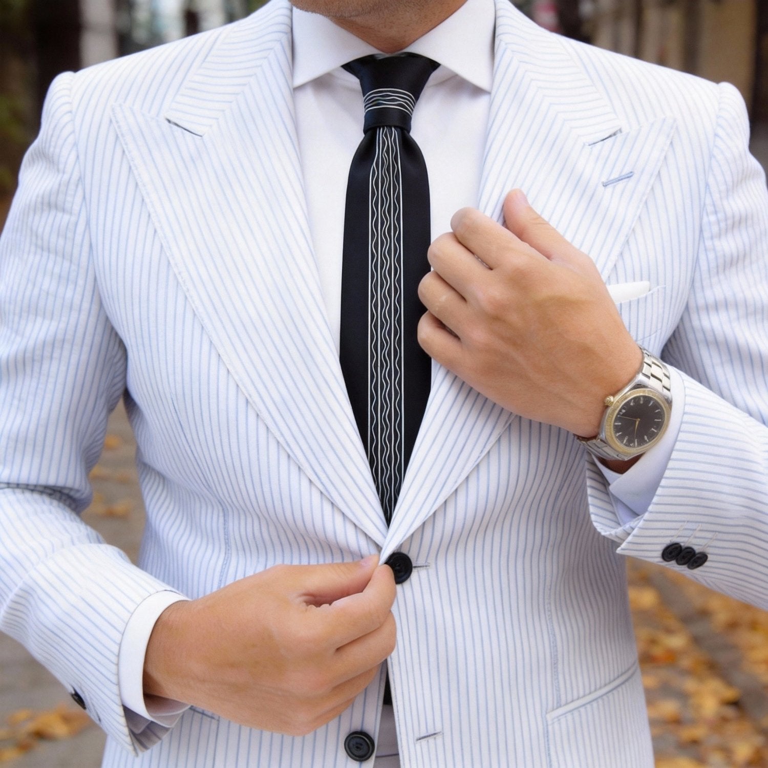 Black White Wavy Necktie