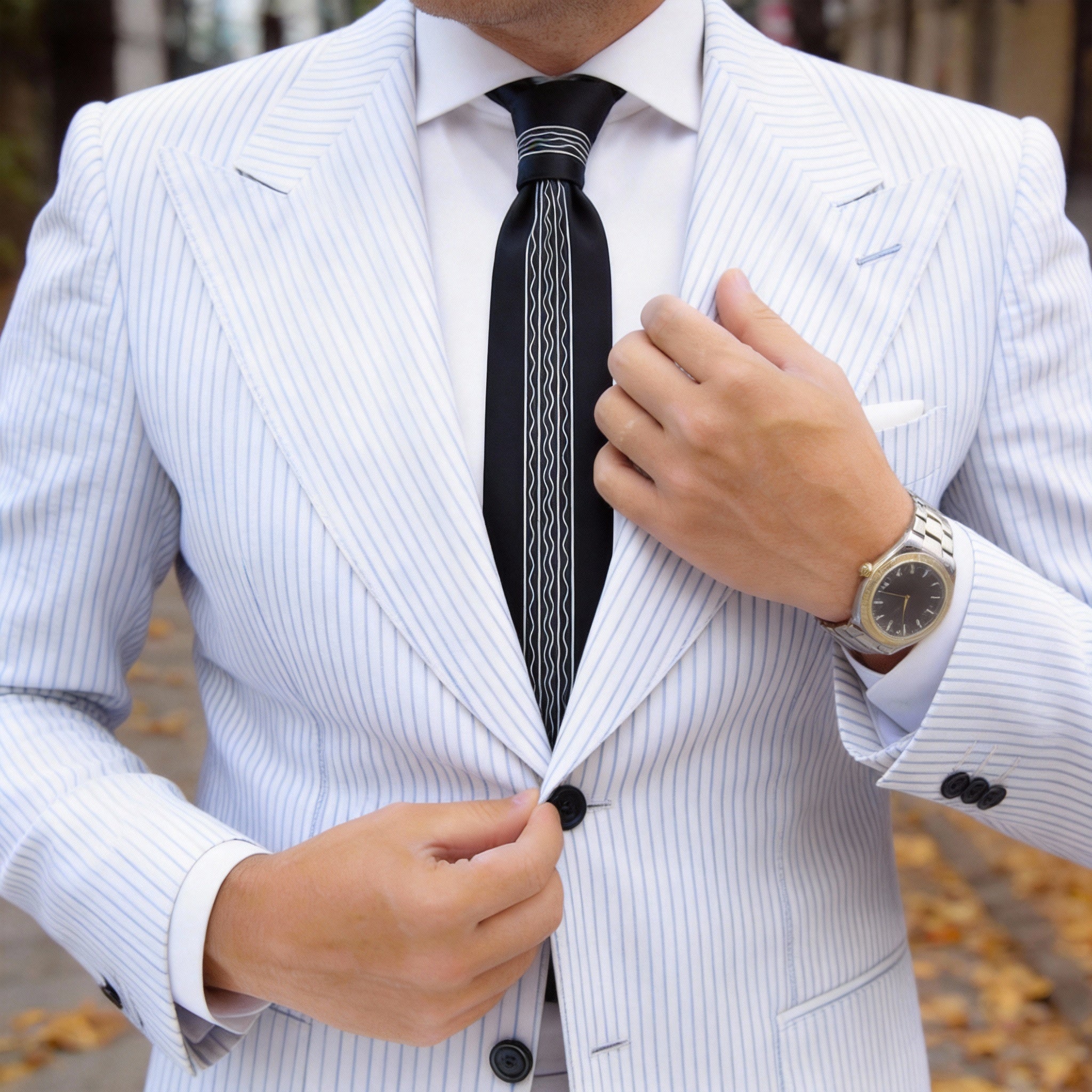 Black White Wavy Necktie