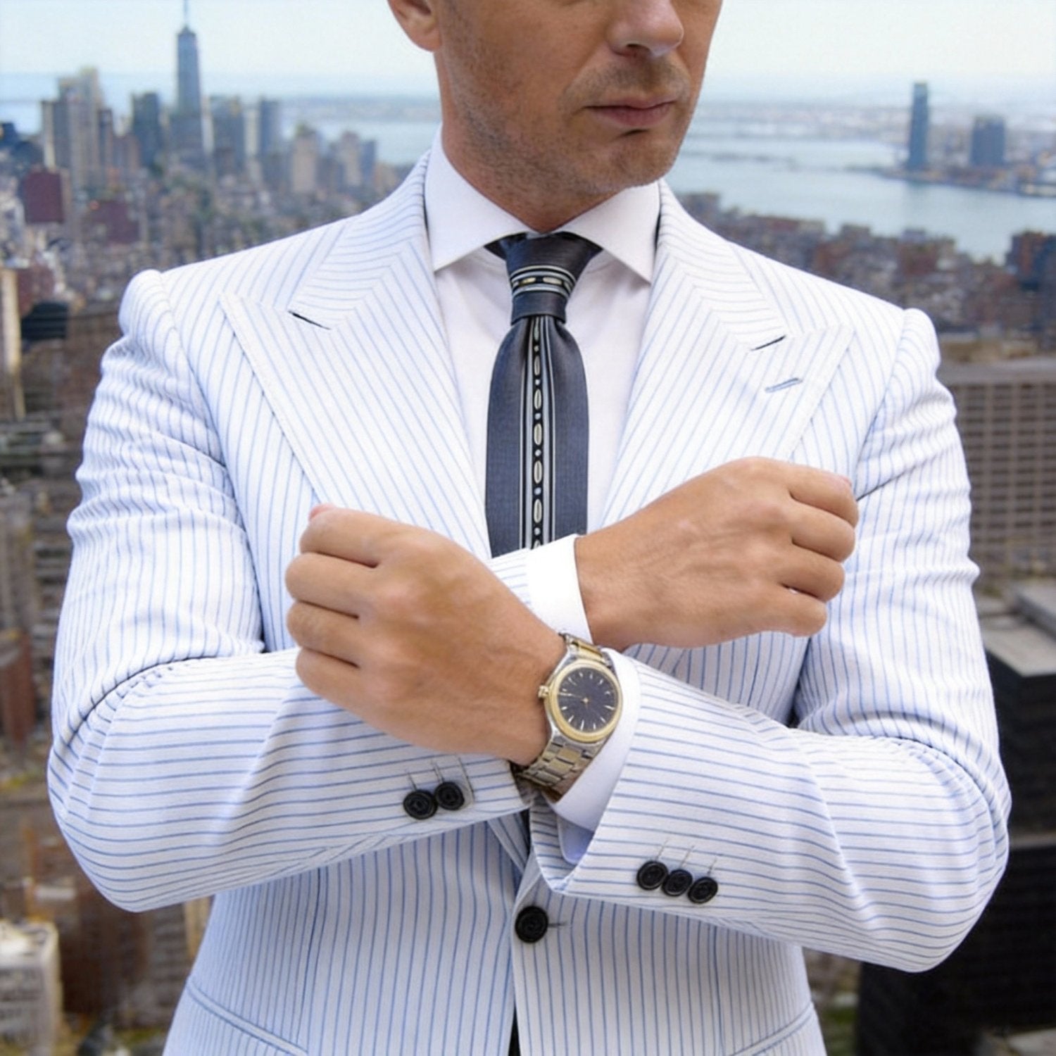 Gray Black Geometric Necktie