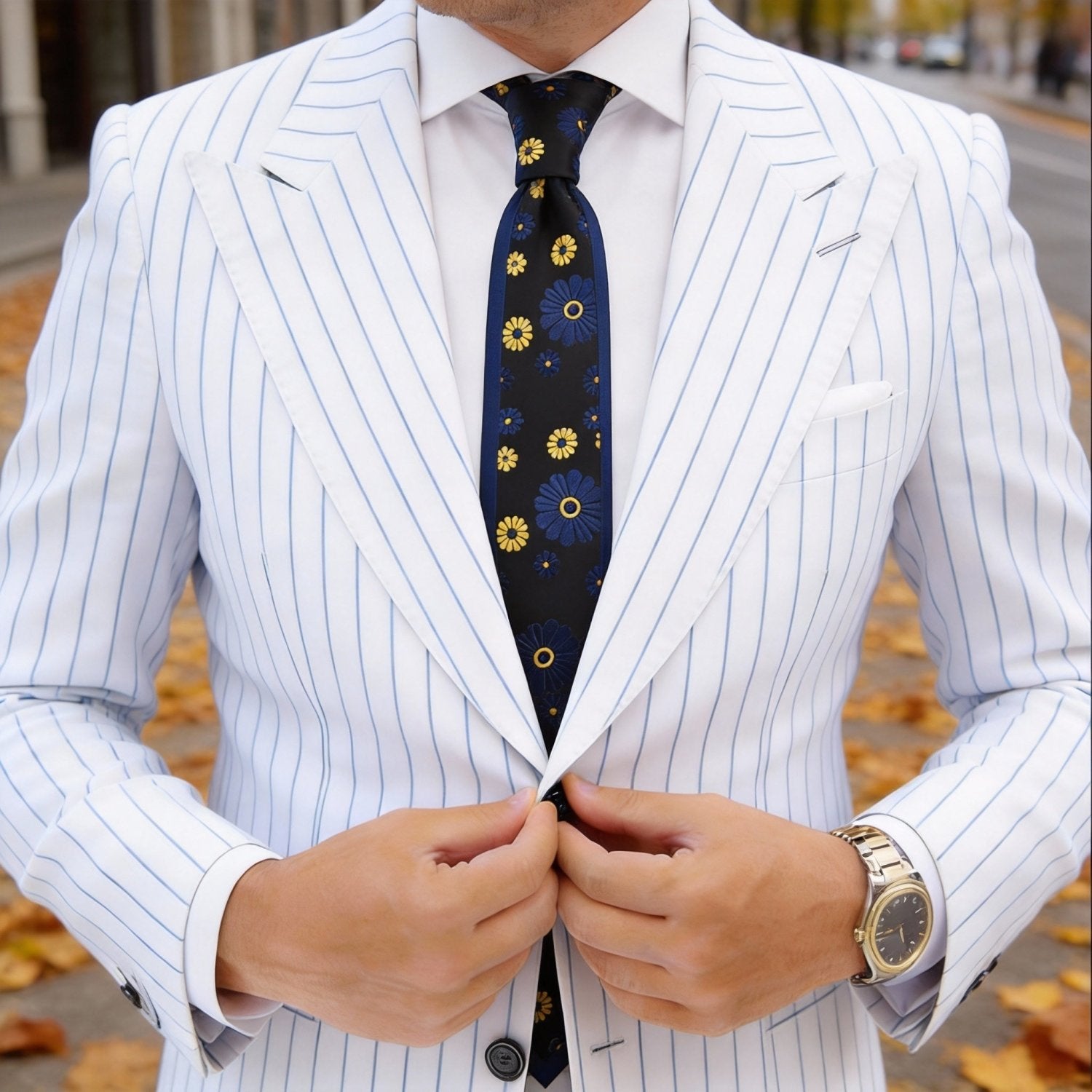 Black Blue Floral Necktie